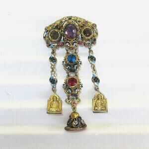 Brooch Antiq Art Deco Czech Austro-Hungarian Buddha Neiger Charms Gilt